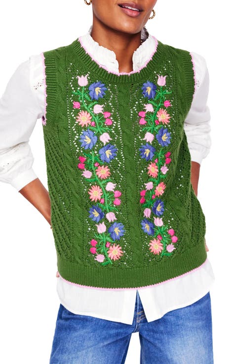 Floral Embroidered Cotton Sweater Vest