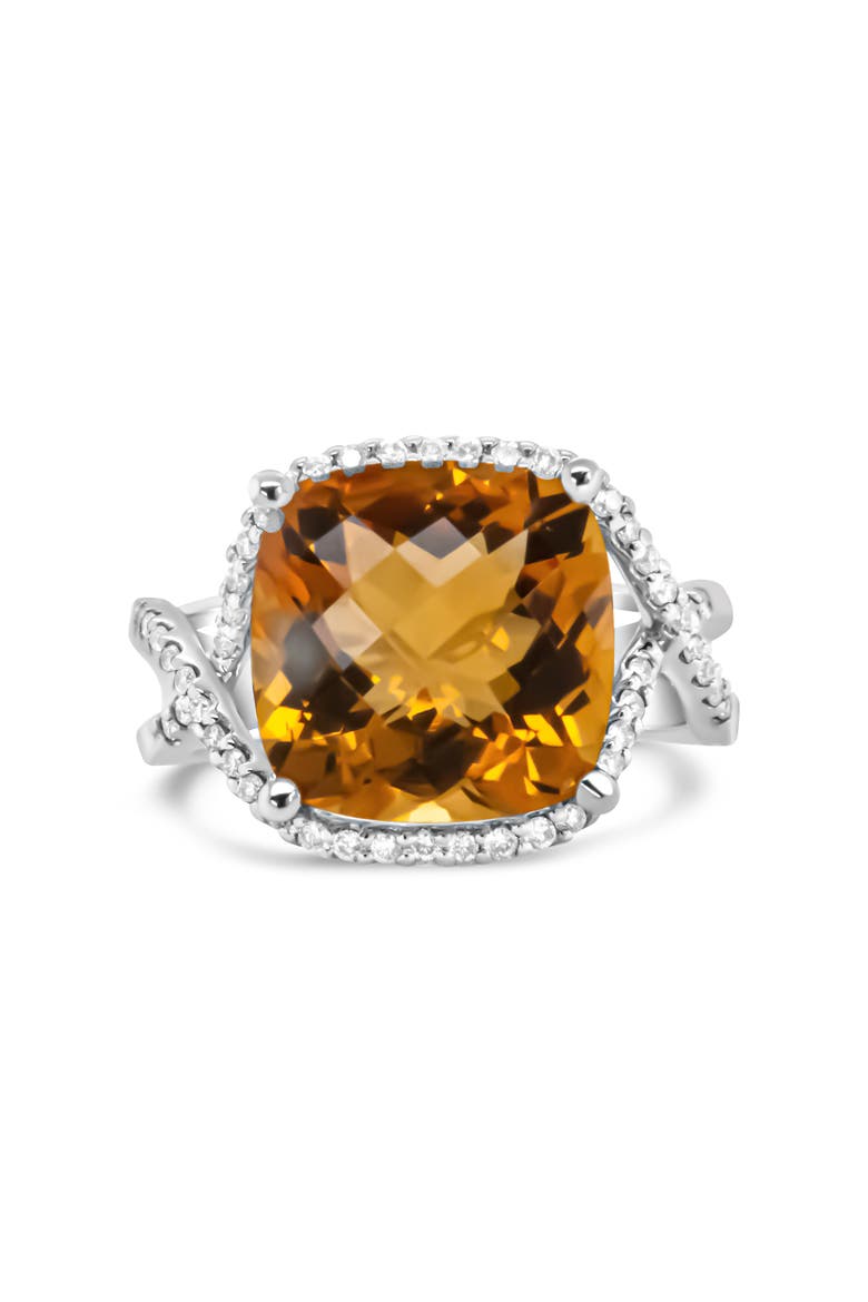 14K Gold Citrine Gemstone & 1/3 Cttw Diamond Ring, Main, color, White