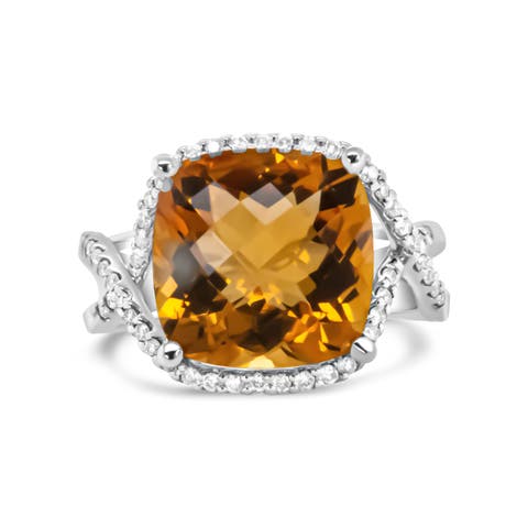 14K Gold Citrine Gemstone & 1/3 Cttw Diamond Ring