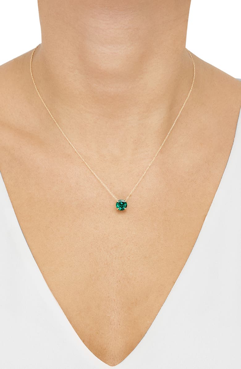 Frankie & Zoe Created Emerald Solitaire Pendant Necklace, Alternate, color, Yellow Gold