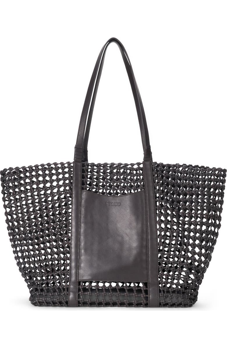 STAUD Getaway Hand Knotted Leather Tote Bag, Main, color, Espresso