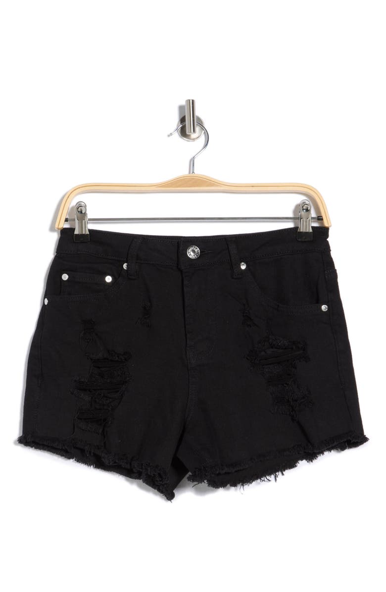 Madden Girl Super High Rise Destructed Cut Off Shorts, Main, color, Black
