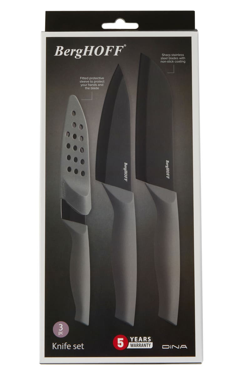 BergHOFF DiNA Vector 3-Piece Knives & Covers Set, Alternate, color, Grey
