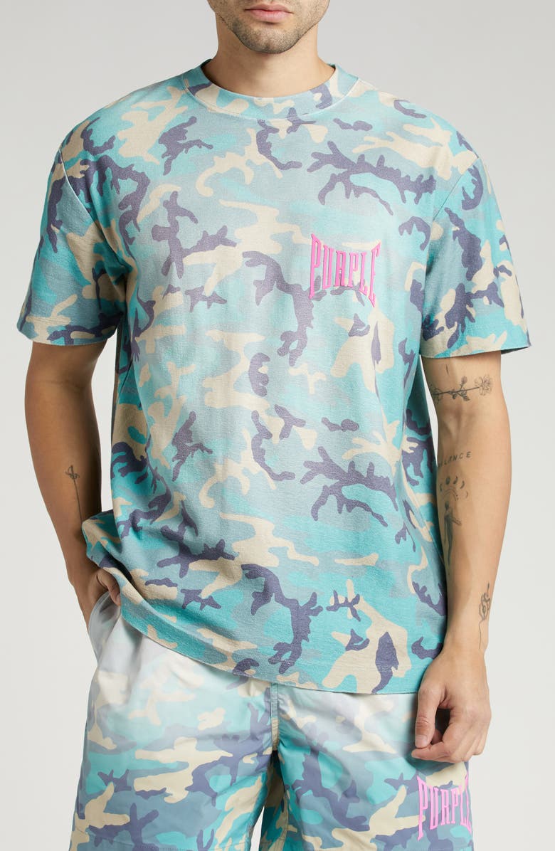 PURPLE BRAND Camo Logo Graphic T-Shirt, Main, color, Blue Multi