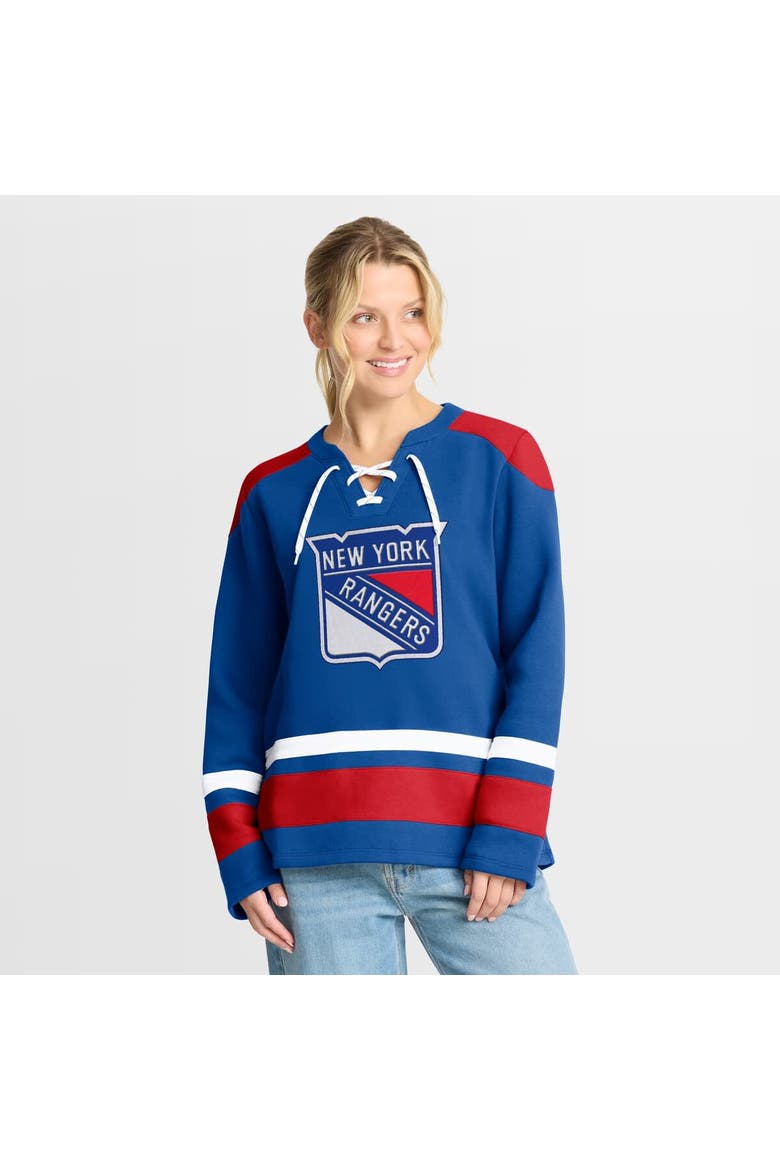 Women's Fanatics  Blue New York Rangers Icing Long Sleeve Lace Up Sweatshirt, Main, color, Blue