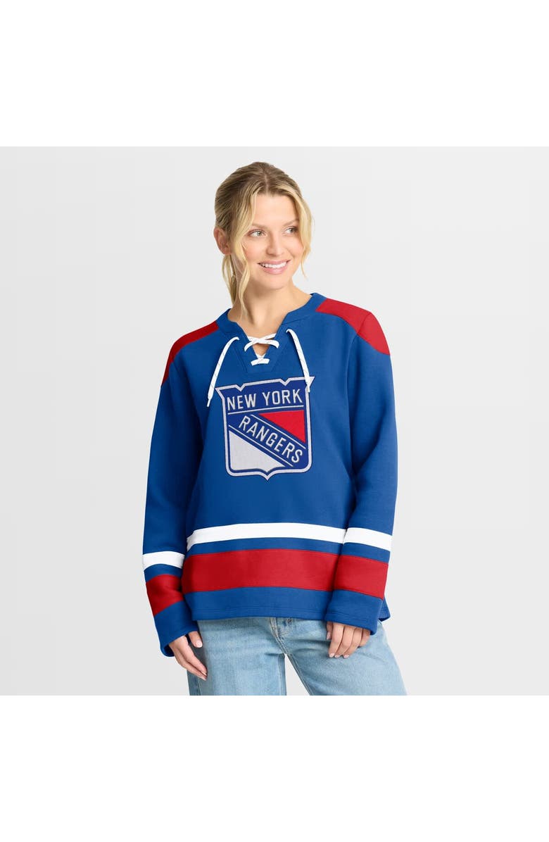 FANATICS Women's Fanatics Blue New York Rangers Icing Long Sleeve Lace Up Sweatshirt, Main, color, Blue