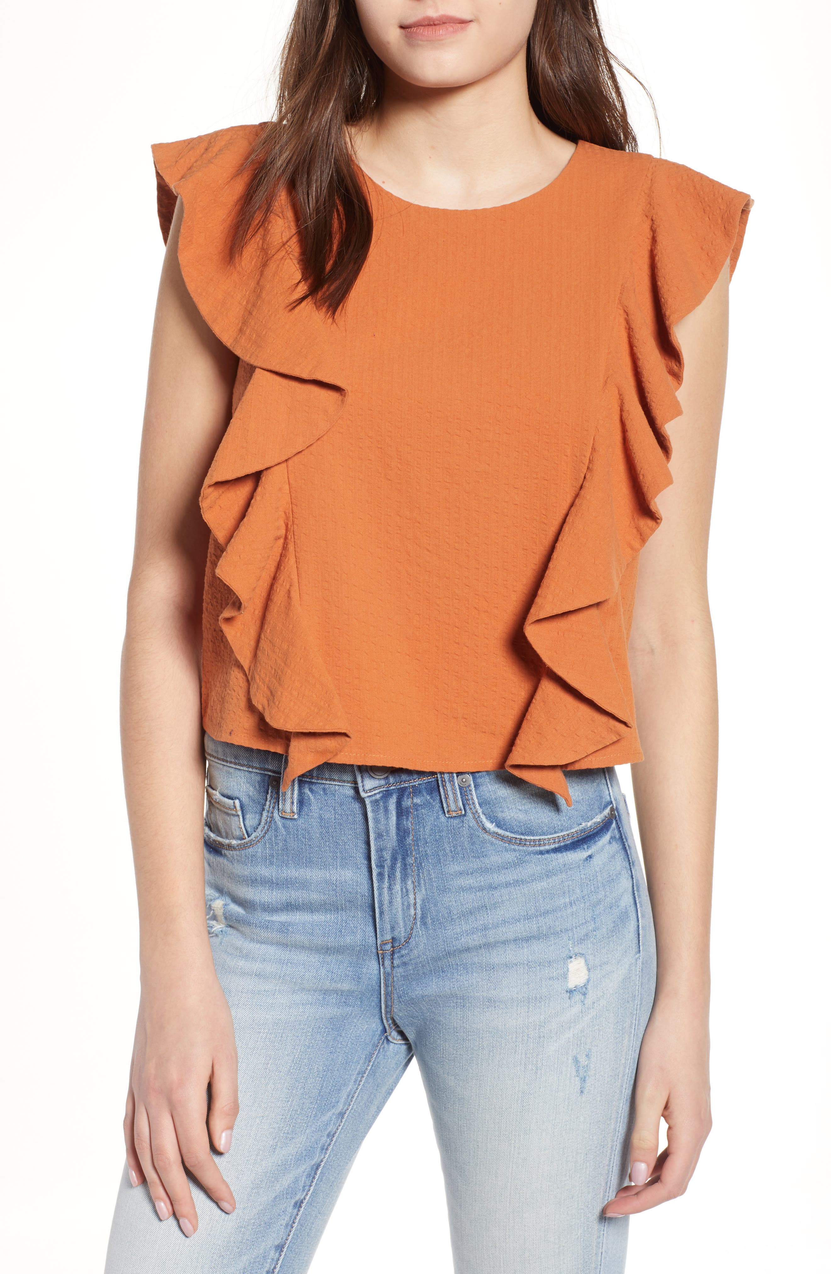 BP. Seersucker Ruffle Top (Women) | Nordstromrack
