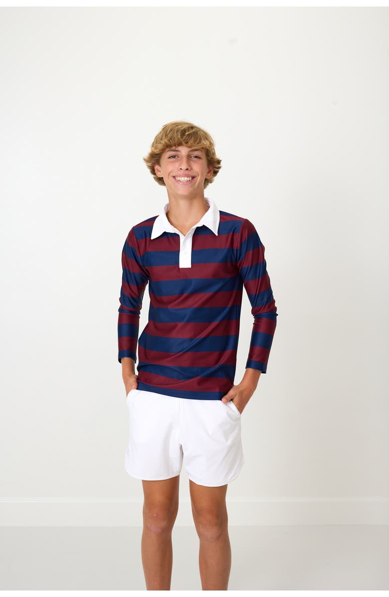 Courtside Kids Boys Long Sleeve Polo Shirt, Alternate, color, Navy Maroon Stripe