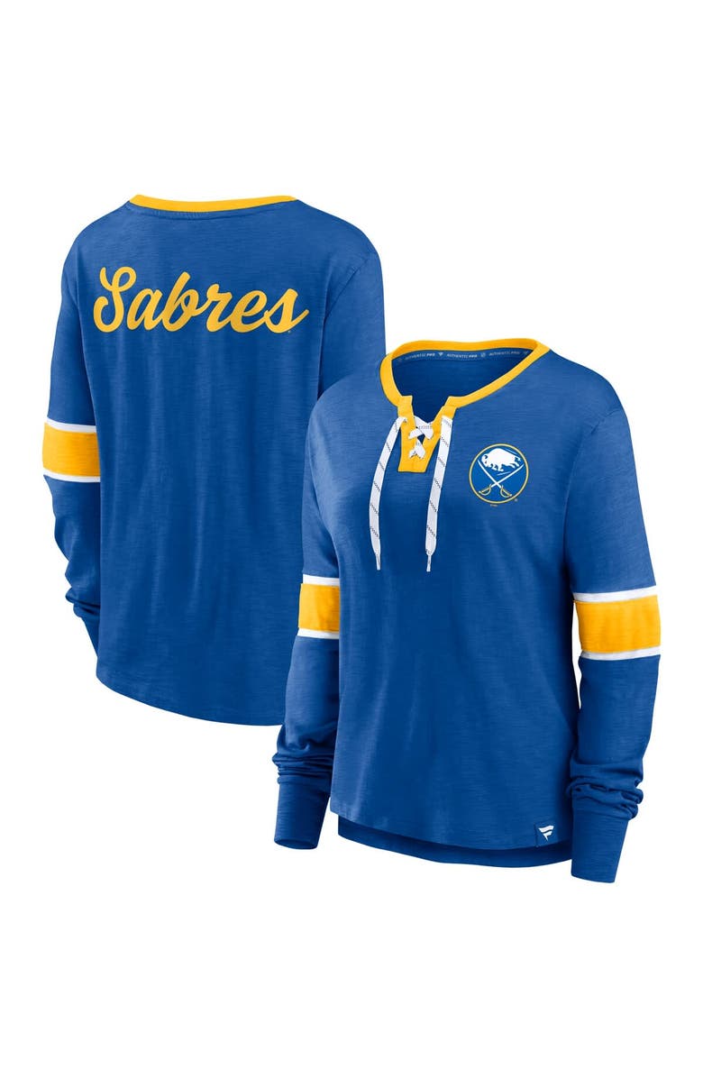 FANATICS Women's Fanatics Royal Buffalo Sabres Effervescent Exclusive Notch Neck Lace-Up Long Sleeve Slub T-Shirt, Main, color, 