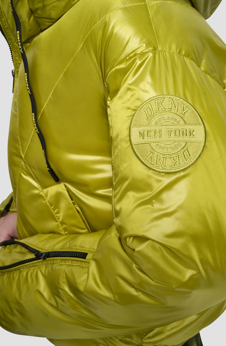 DKNY Crop Hooded Puffer Jacket, Alternate, color, Citronella