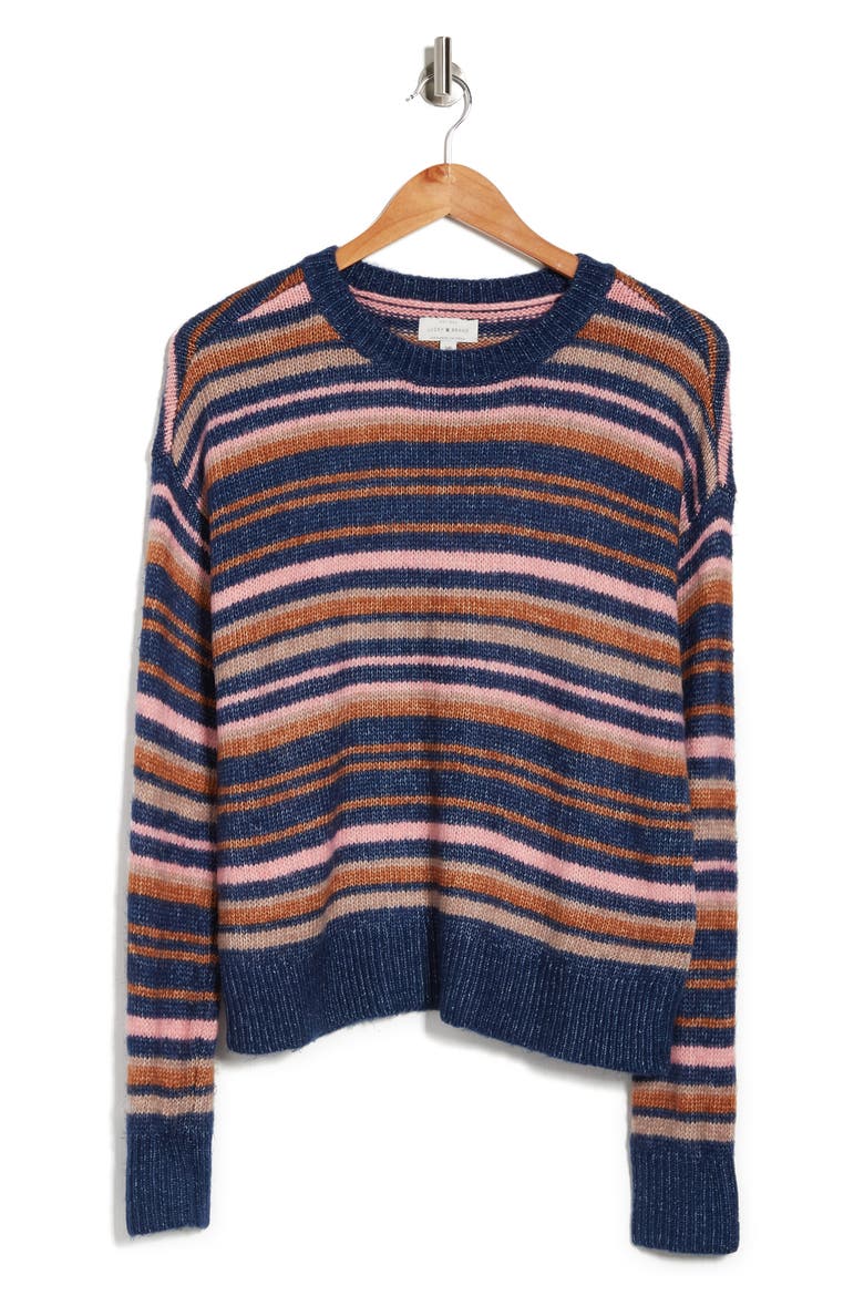 Striped Crew Neck Pullover Sweater, Alternate, color, NAVY MULTI