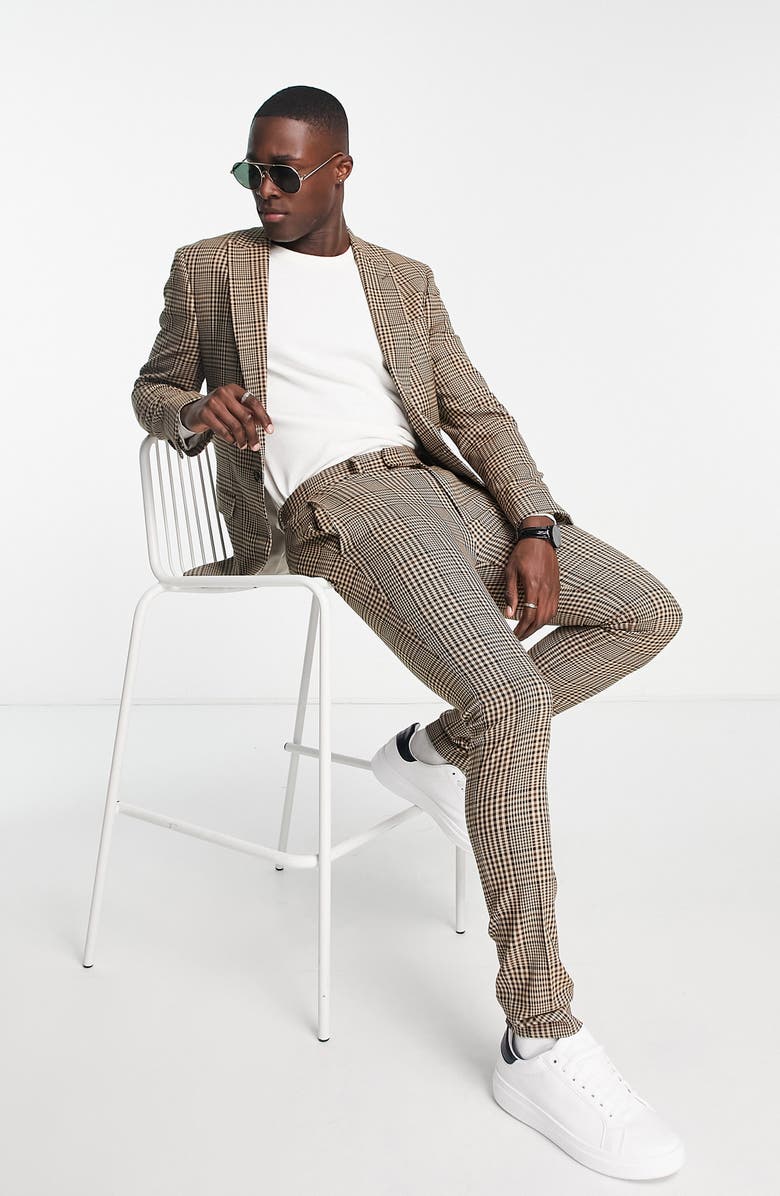 Topman Glen Plaid Super Skinny Stretch Flat Front Pants, Alternate, color, 