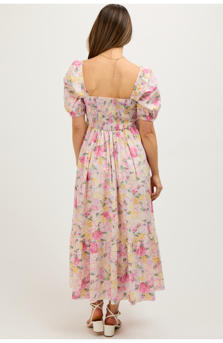 PinkBlush Floral Pleated Puff Sleeve Midi Dress, Alternate, color, Lavender