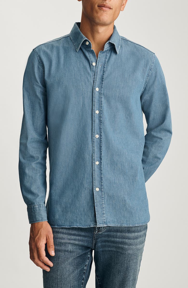 Mavi Jeans Stretch Denim Button-Up Shirt, Main, color, Light Blue
