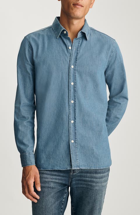 Stretch Denim Button-Up Shirt