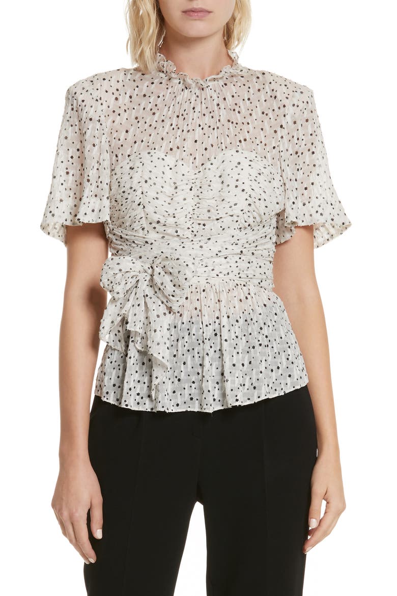 Star Tie Silk Blend Blouse, Main, color, SNOW COMBO