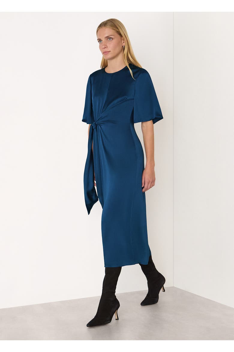 Satin Twist Waist Midi Dress, Alternate, color, Blue