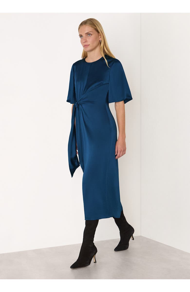 Whistles Satin Twist Waist Midi Dress, Alternate, color, Blue
