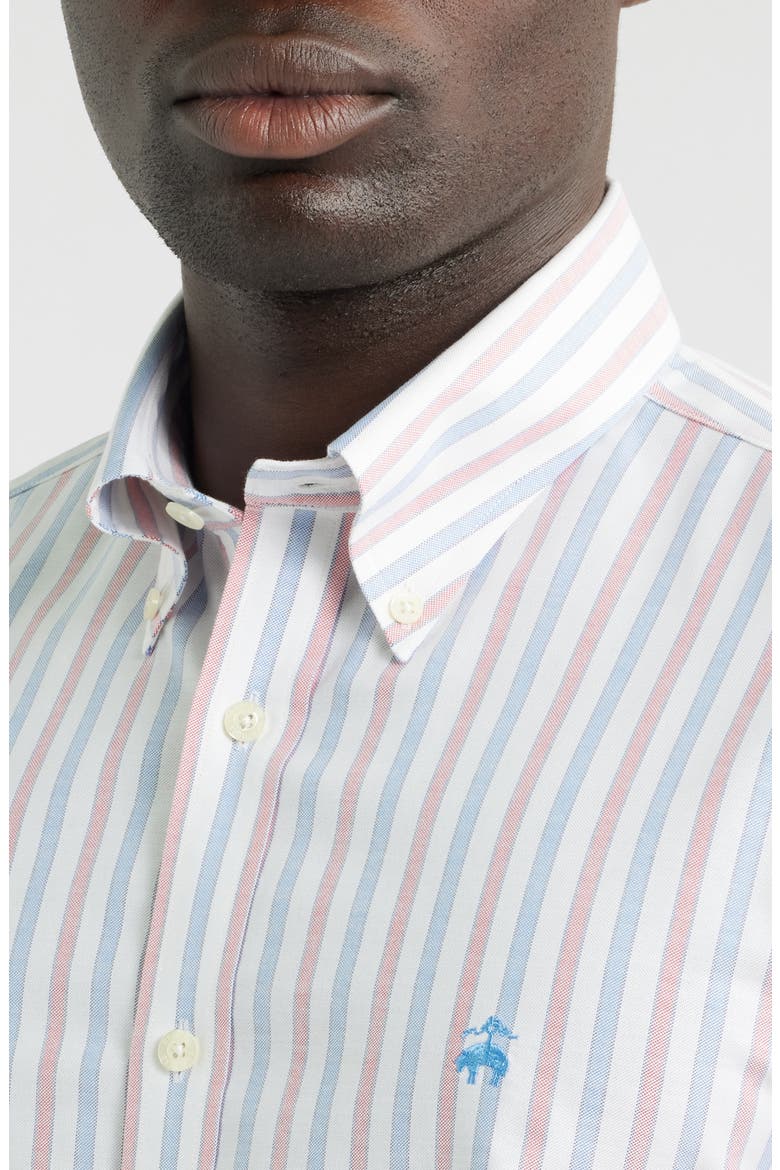 Stripe Non-Iron Oxford Cotton Button-Down Shirt, Alternate, color, BLUE RED OUTLINE STRIPE