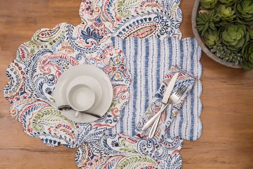C & F Home C&f Home Payton Paisley Table Runner 14" X 51" In Blue