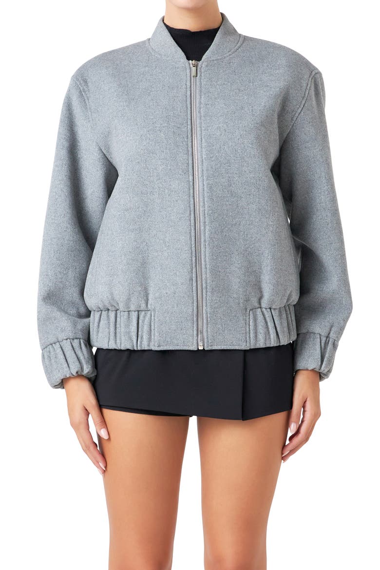 Oversize Wool Blend Bomber Jacket, Alternate, color, GREY