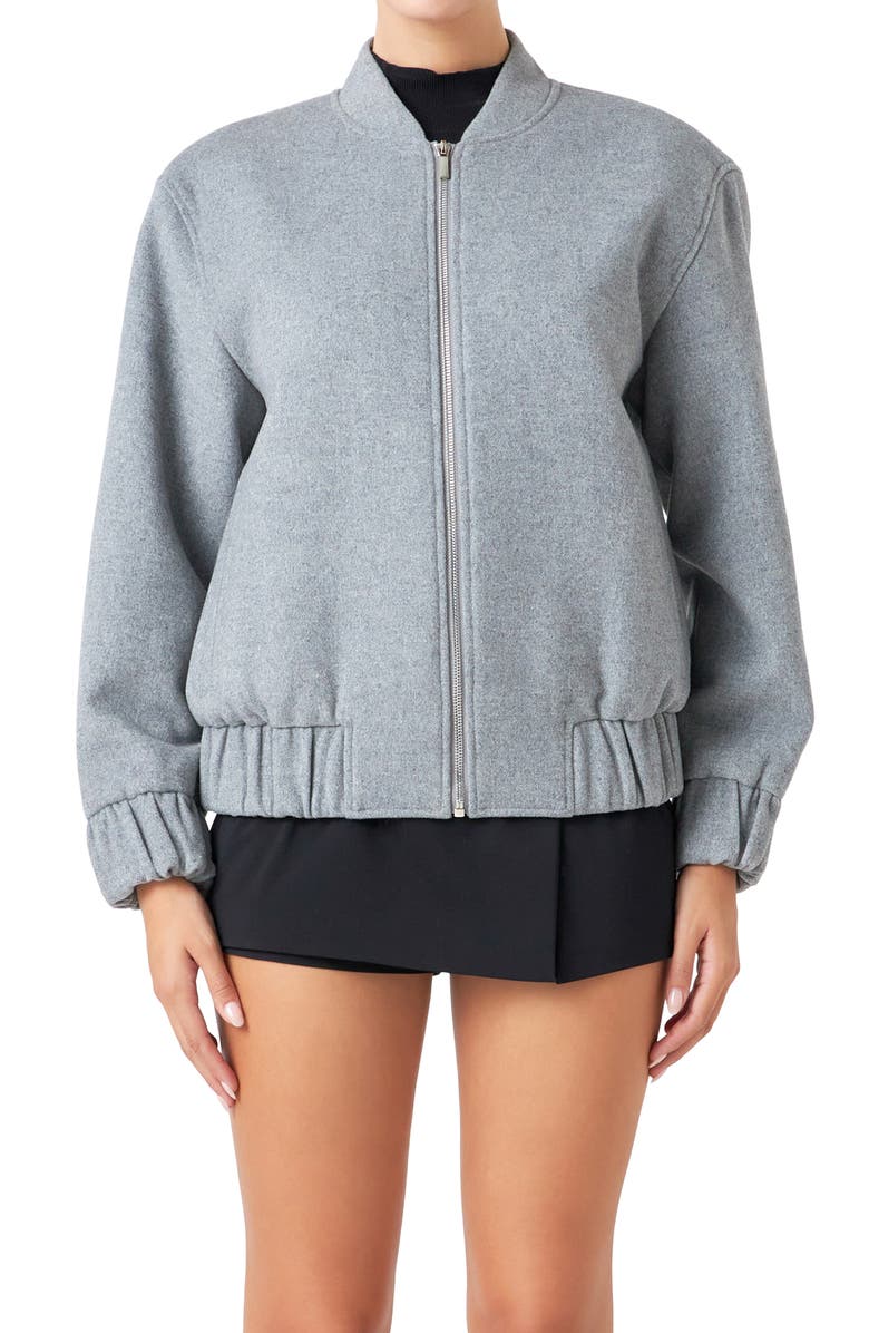 Endless Rose Oversize Wool Blend Bomber Jacket, Alternate, color, Grey
