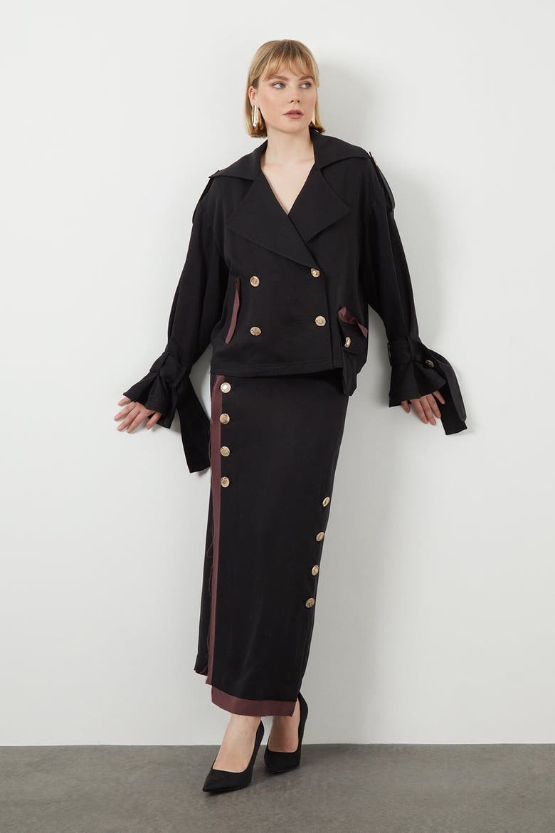Notch Lapel Lightweight Tie-Sleeve Detail Jacket, Main, color, Black