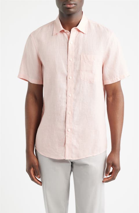 Solid Short Sleeve Linen Button-Up Shirt