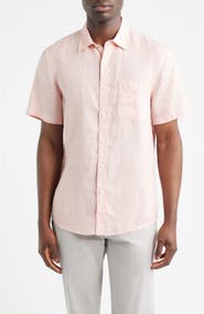 Nordstrom Solid Short Sleeve Linen Button-Up Shirt