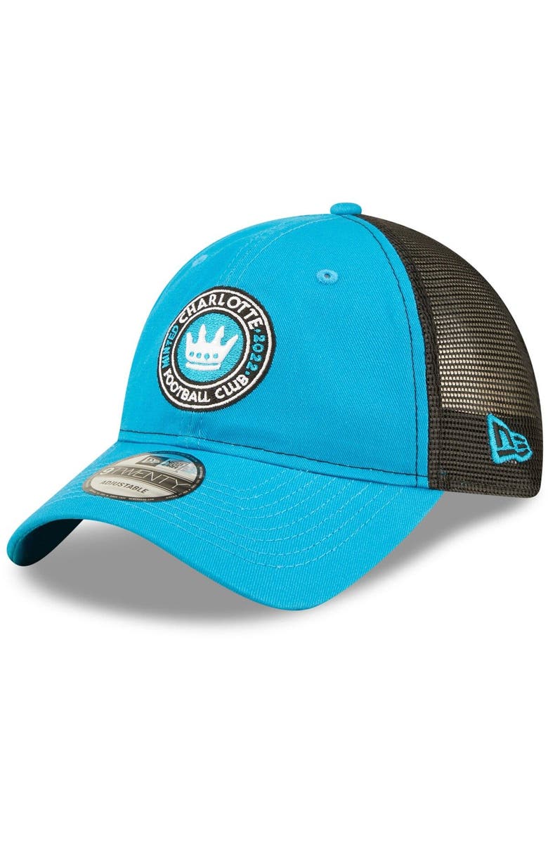 New Era Men's New Era Blue/Black Charlotte FC Team Trucker 9TWENTY Snapback Hat, Main, color, 