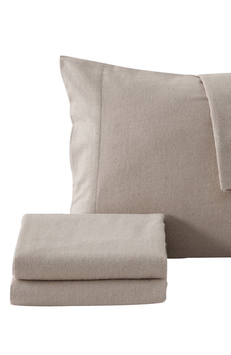 Woven & Weft Heathered Turkish Cotton Blend Flannel Sheet Set, Alternate, color, Heathered Light Grey