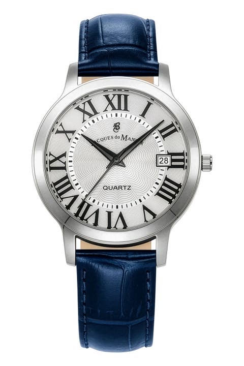 Genesis - 38mm, Blue Leather Strap, White Dial