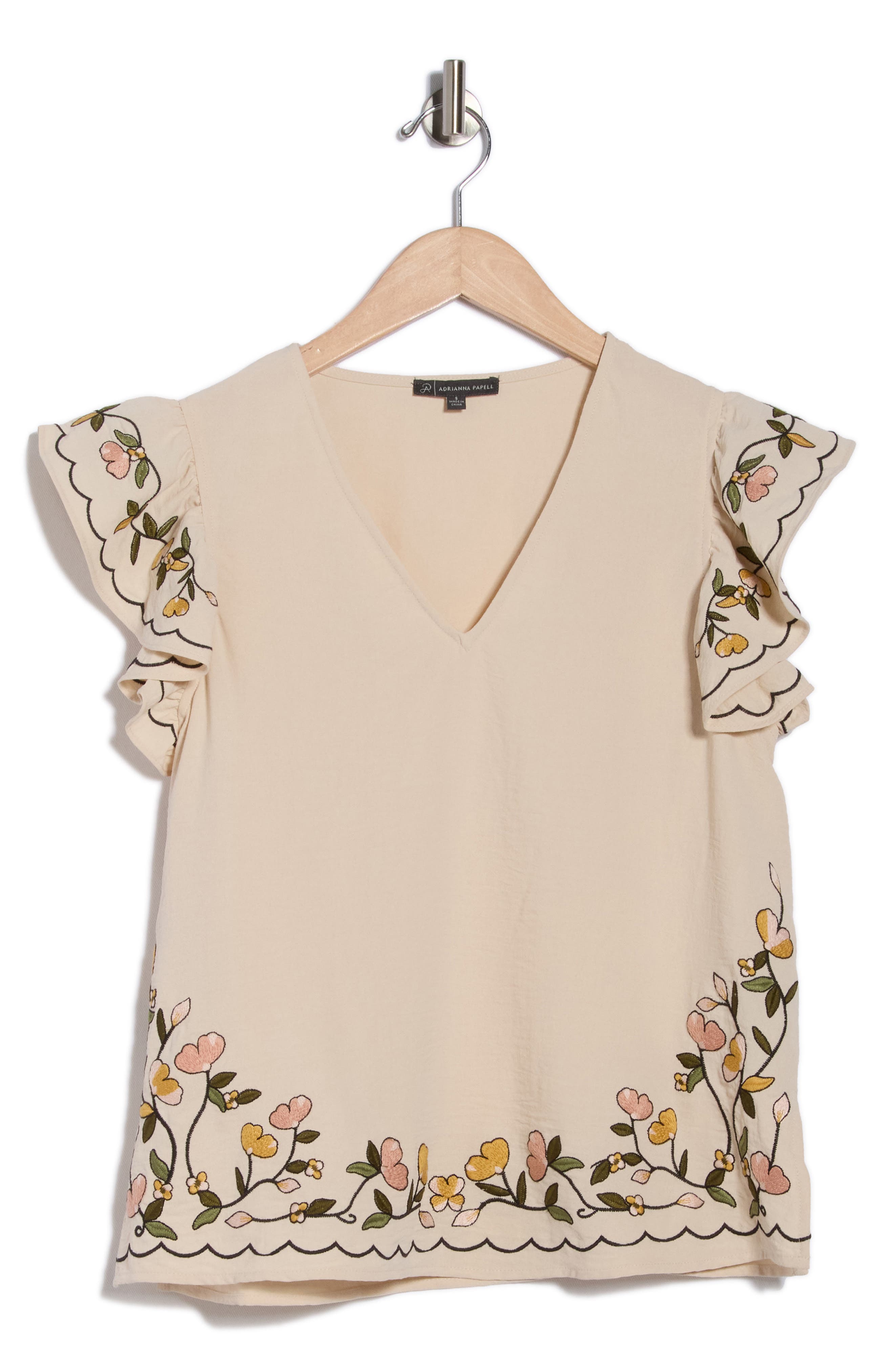 Adrianna Papell V-Neck Embroidered Top