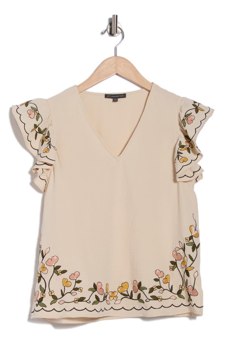 V-Neck Embroidered Top, Alternate, color, PALE OAK