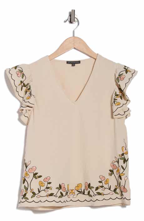Adrianna Papell V-Neck Embroidered Top