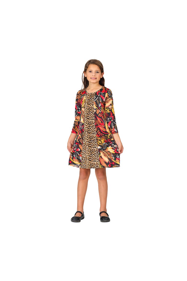Red Multiprint Knee Length Fall Dress, Main, color, Brown Multi