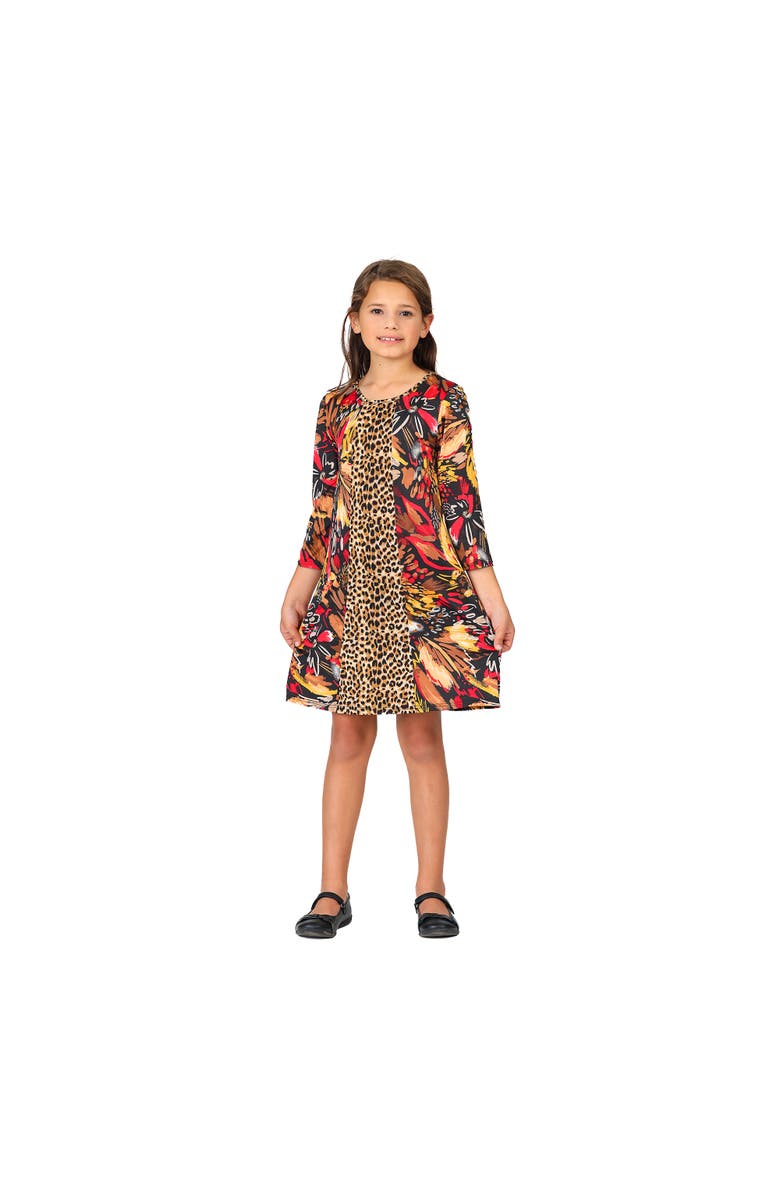 24sevenKid Red Multiprint Knee Length Fall Dress, Main, color, Brown Multi