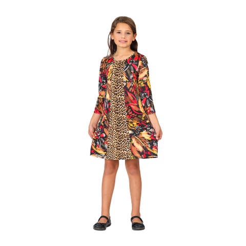 Red Multiprint Knee Length Fall Dress