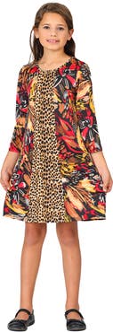 24sevenKid Red Multiprint Knee Length Fall Dress