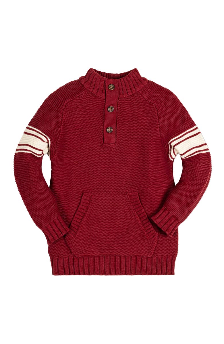 Hope & Henry Baby Boys' Organic Mock Neck Kanga Sweater, Infant, Main, color, Dark Red With Sleeve Stripes