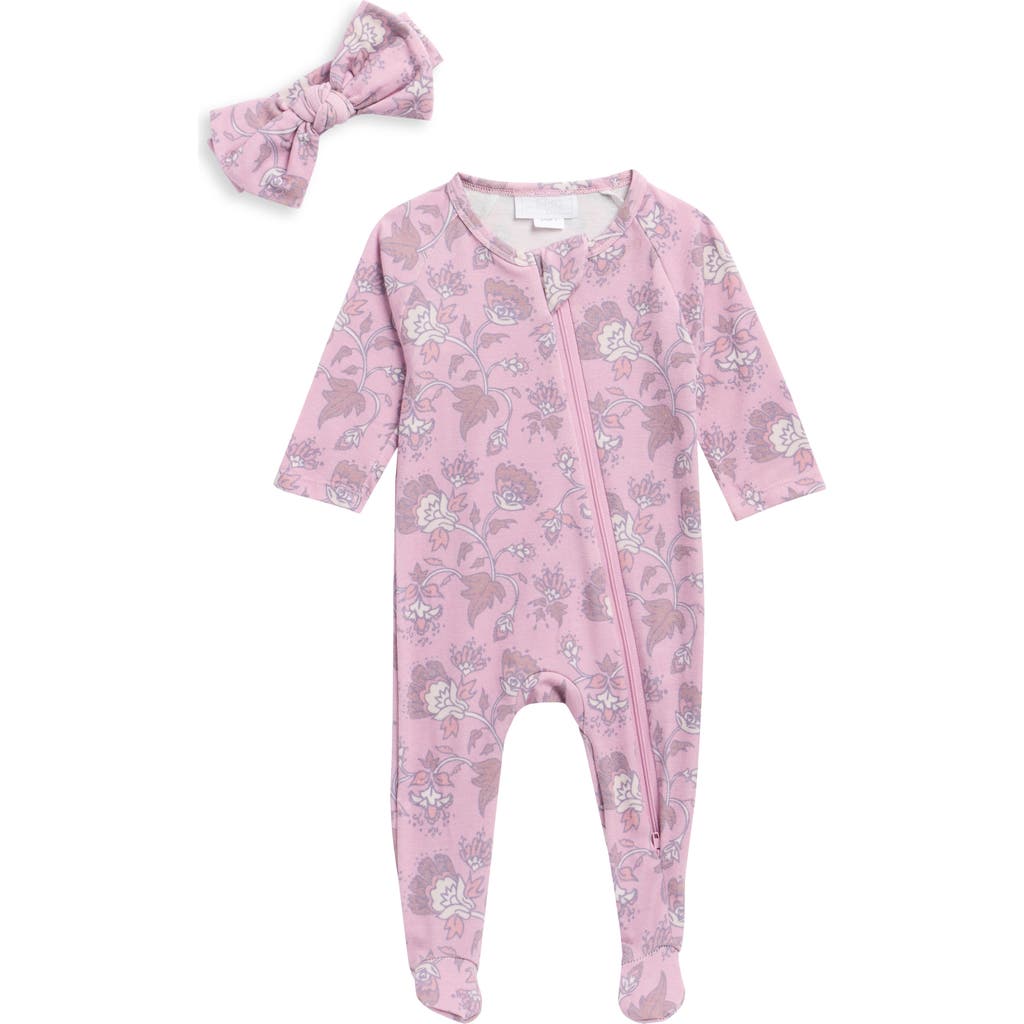 Toby Ditsy Floral Print Footie, Bow & Teether Set In Pink
