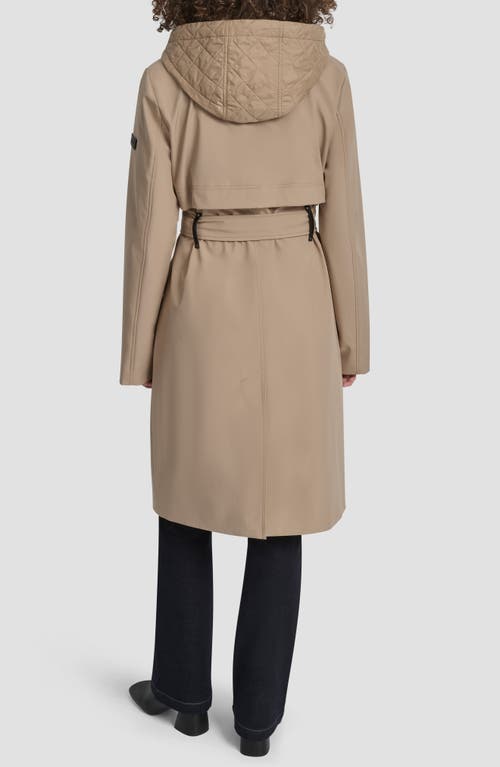 Dkny Softshell Hooded Trench Coat In Brown