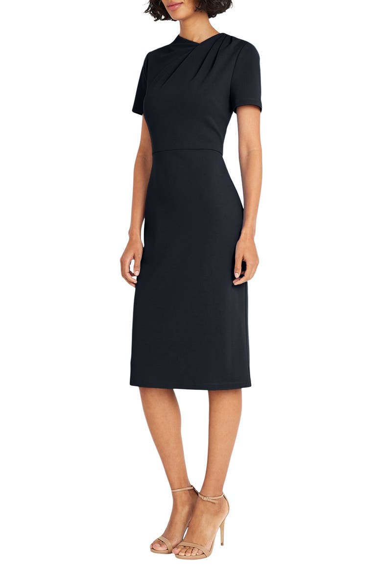 Twist Neck Midi Sheath Dress, Alternate, color, BLACK
