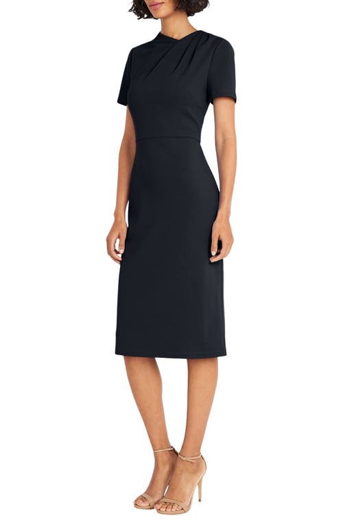 Maggy London Twist Neck Midi Sheath Dress In Black