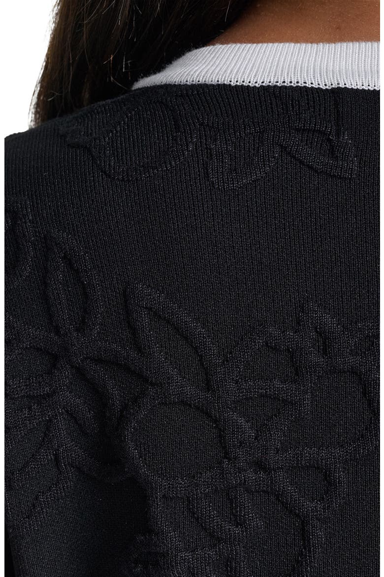 Jacquard Pattern Crewneck Cardigan, Alternate, color, BLACK/ SOFT WHITE