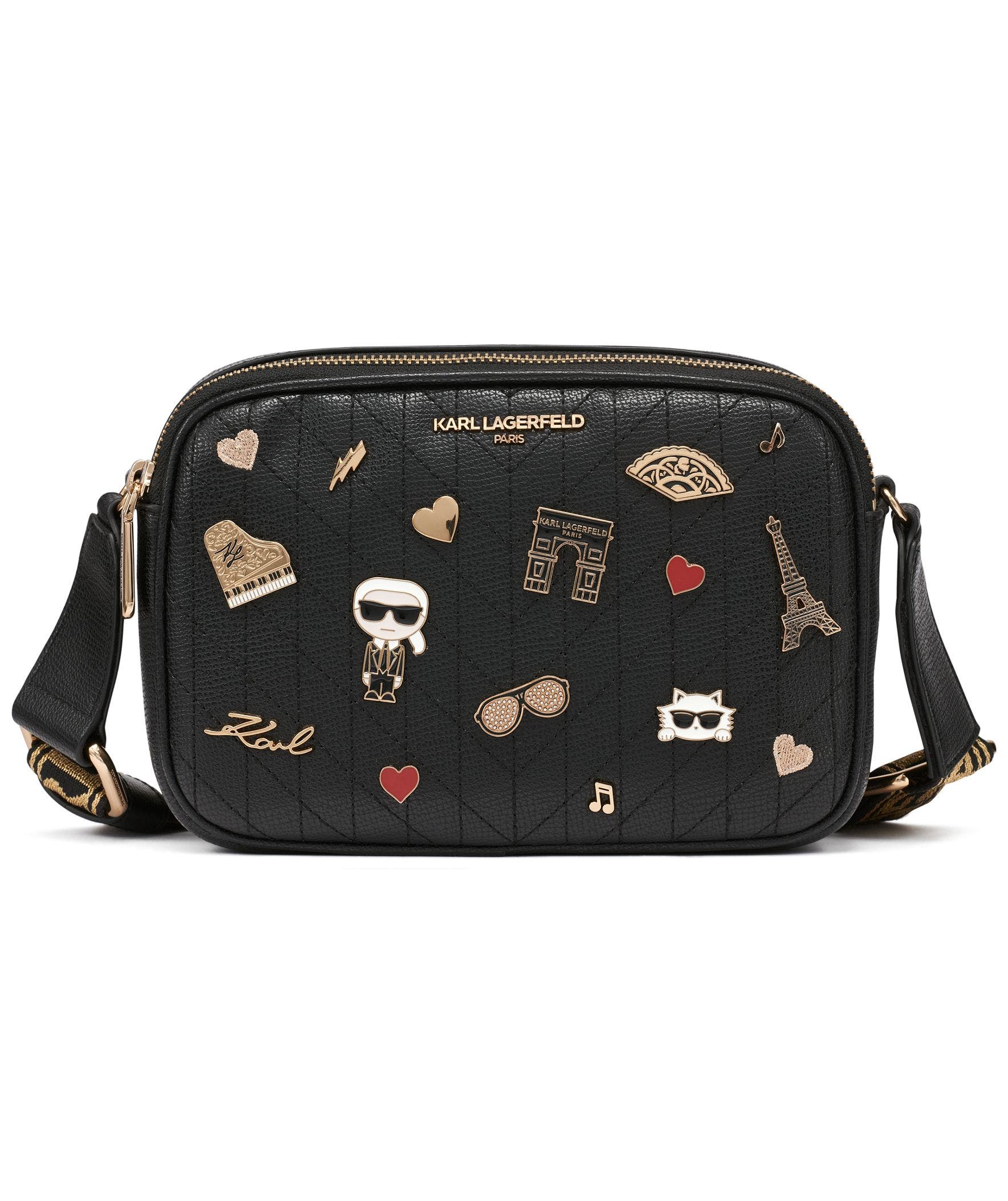 KARL LAGERFELD PARIS Maybelle Crossbody, Main, color, Black/Gold