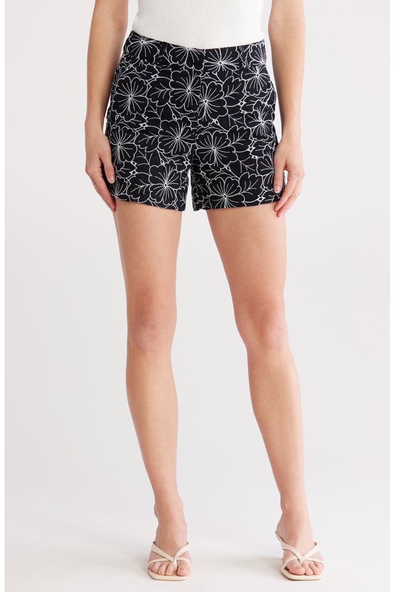 Floral Embroidered Shorts, Main, color, BLACK/ WHITE EMBROIDERY