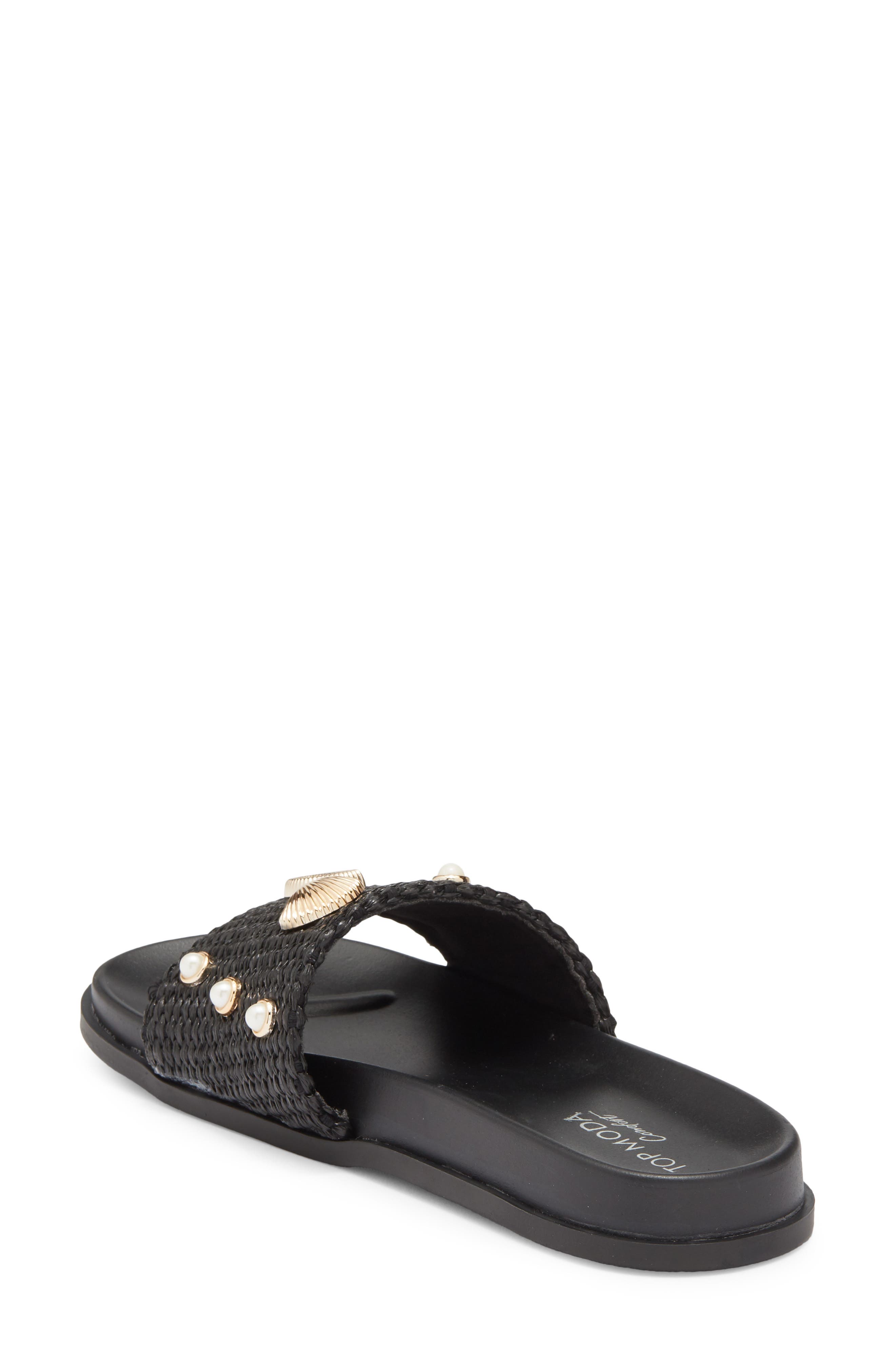TOP MODA Daneia Raffia Slide Sandal, Alternate, color, Black Raffia