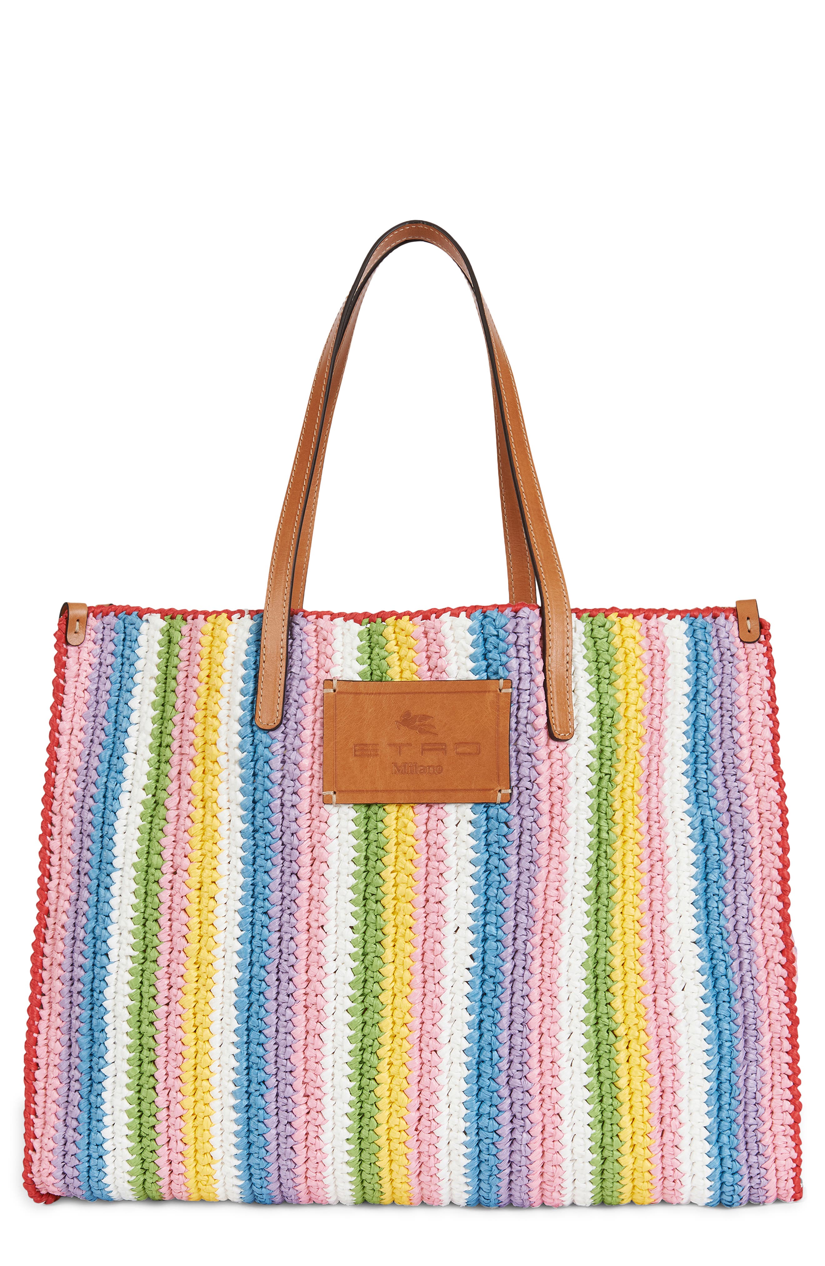 Etro Stripe Crochet Shopper, Main, color, 