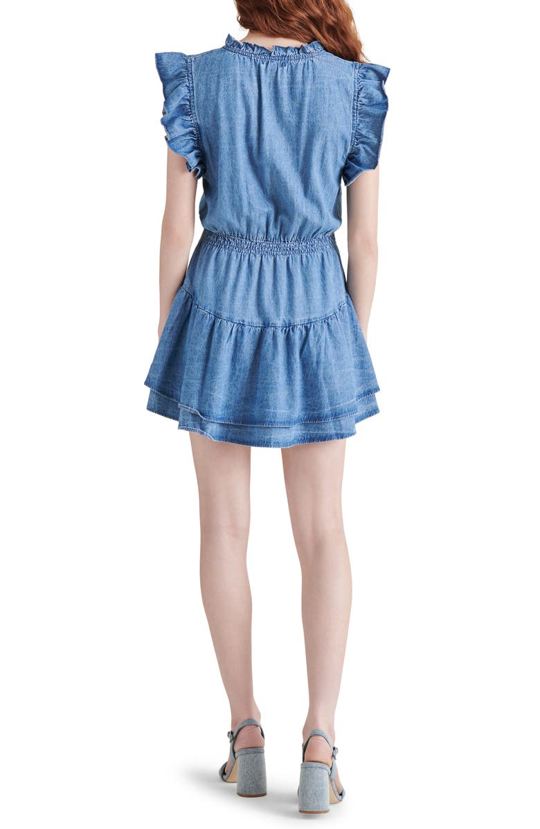 Steve Madden Prairie Dreams Flutter Sleeve Denim Minidress, Alternate, color, Vienna Wash